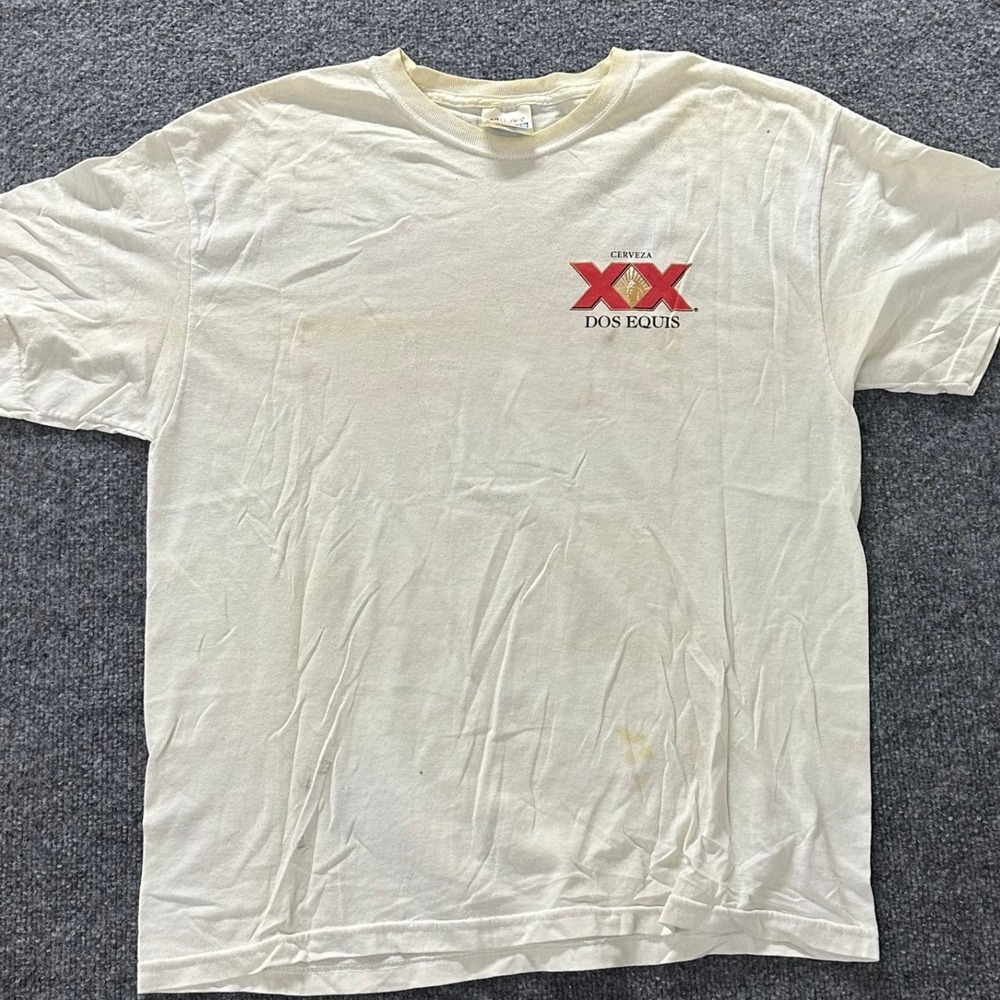 Hanes T-Shirt Mens Size L Cream Dos Equis Los Reyes Mexican Restaurant Graphic